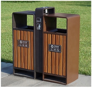 Moderne Nieuwe Ontwerp Plastic Hout Staal Recycle Bin Korting Commerciële Houten Prullenbak