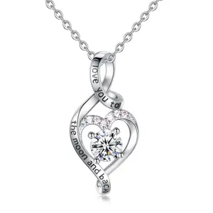 S925 Silver Love Pink Zircon Lucky Heart Shape white gold necklace pendant