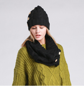 2PC Crochet <strong>Women</strong> Hat Scarf Set Fahion <strong>Beanies</strong> With Button Autumn Winter Knit Scarf Thick Female Bonnet Scarf Set - Product Image 3