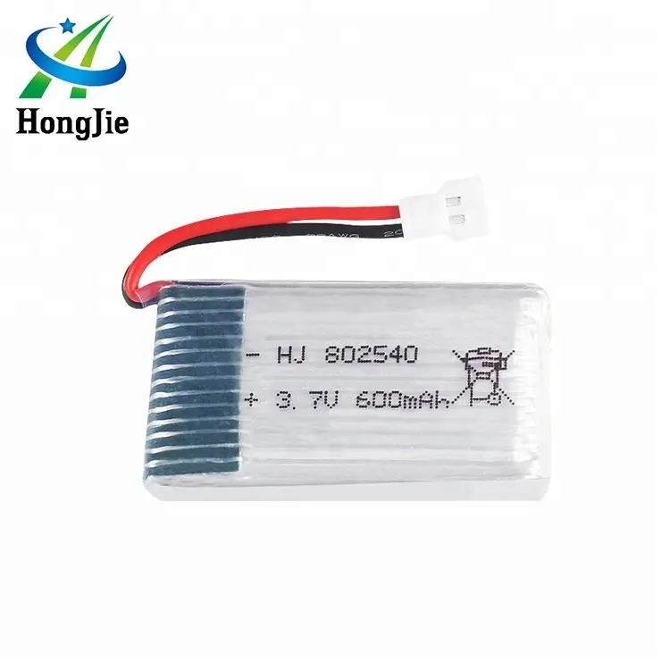 HJ China Mini Lithium Polymer Rechargeable LiPo 3.7V 600mAh Battery 802540 for RC Car Drone