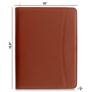 Zippered चमड़ा व्यापार पोर्टफोलियो Padfolio पेशेवर डार्क ब्राउन पु चमड़े पोर्टफोलियो बांधने की मशीन और आयोजक फ़ोल्डर गोली - Product Image 6