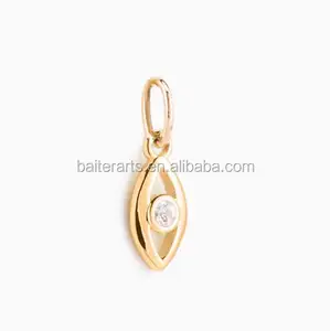 Gold Plated 925 Sterling Silver Cubic Zirconia CZ Bezel Set Diamond Minimal Tiny Evil Eye Charm Pendant