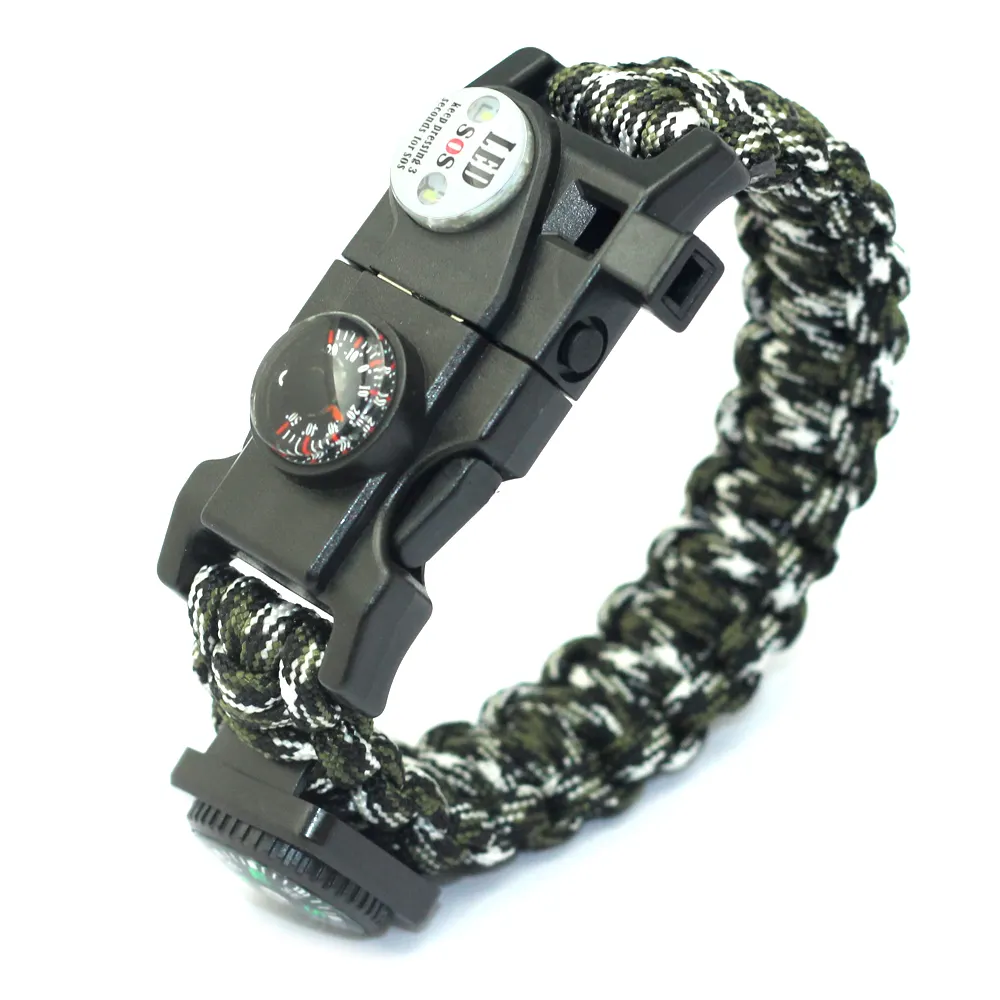 Portable Survival Tacticall Paracord Bracelets Compass Fire-Starter Knife Multi-Function Camping Hiking Gear