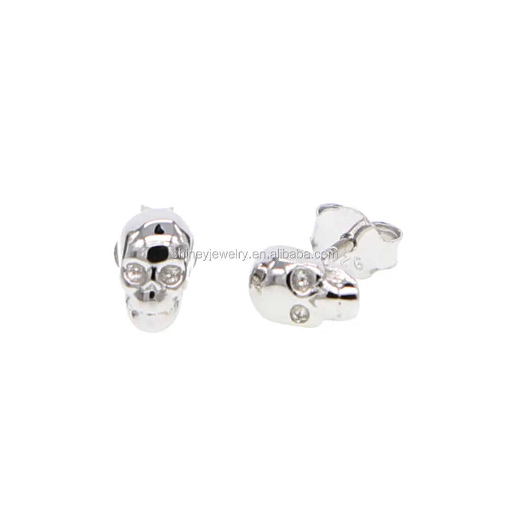 2023 Rhodium Beplating 7Mm Mini Kleine Zilveren Studs Schattige Koele Schedel 925 Sterling Zilveren Mini Schedel Oorbel