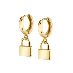 925 silver fashion jewelry minimalist hoop padlock fashion teen earrings