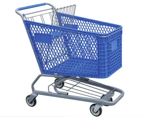 160L Plastic Basket Grocery Shopping Cart Unfolding Metal Supermarket