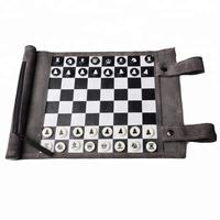 Rollup Thick Leather Chess Case, Mat and Weighted Chess Pieces - ChessBaron Chess Sets Canada - Call (213) 325 6540