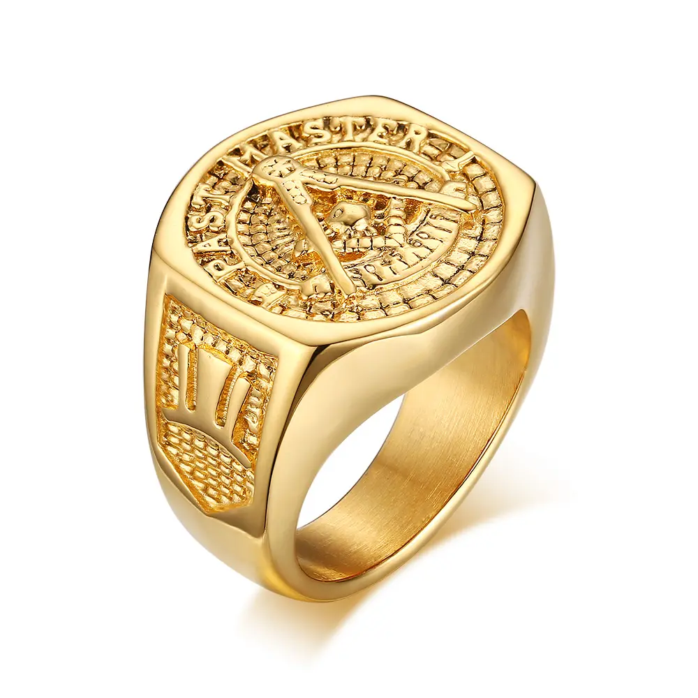 2016 Nuevo Producto, anillos masónicos de acero inoxidable dorado, joyería de moda europea y americana al por mayor YSS554