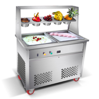 Machine à rouleaux de crème glacée à double plaque carrée à prix réduit avec 5 barils pour la préparation de glaces frites