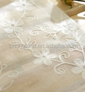 Cortinas transparentes con bordado Floral, tul blanco 100% poliéster, visera plana, cibelina bordada, ojal, 280cm