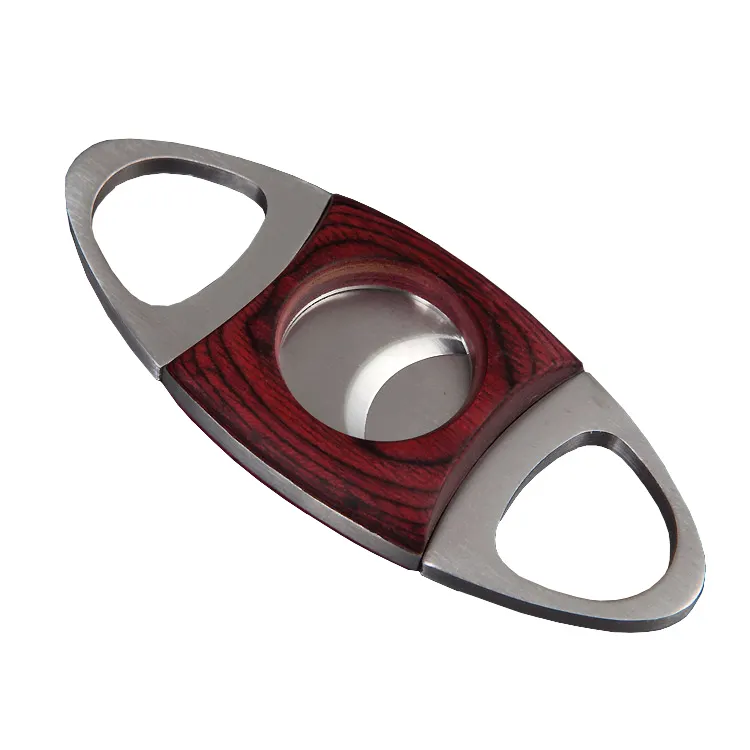 Cigar Cutter Wood With Twin Blade Stainless Steel Red Cigar Scissors