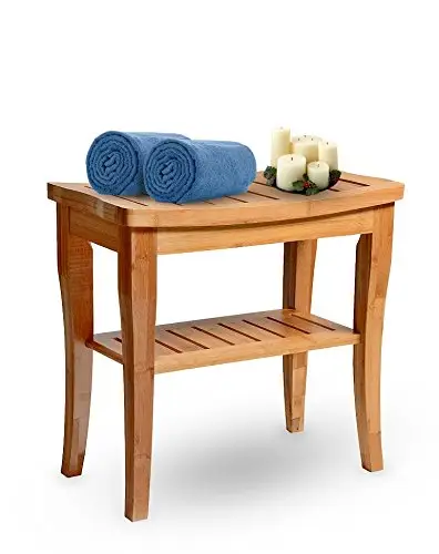 Taburete de madera de bambú para baño, Banco de ducha con estante de almacenamiento, silla de Spa, taburete de pie para Baño