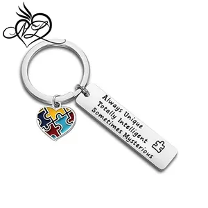 Autism Awareness Keychain with Puzzle Pieces Heart Charm Inspirational Autism Jewelry Gift for Autistic Autism Mom