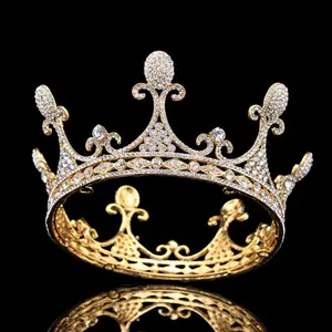 Custom High Quality Round Metal Vintage Hair Jewelry Accessory Bridal pageant Wedding gold Tiara Crown