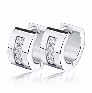 Wholesale <strong>Small</strong> Size <strong>Silver</strong> 316L Stainless Steel Earrings Fine <strong>Hoop</strong> Style for Women Zircon Decorated - Product Image 2
