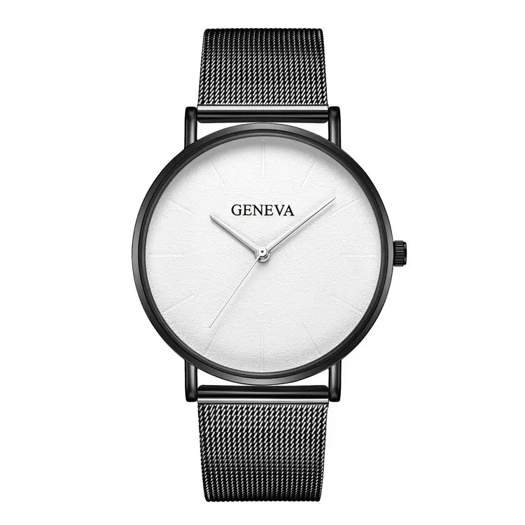 GENEVA-Reloj de pulsera clásico de cuarzo para hombre, correa de malla de acero inoxidable, diseño Simple a la moda, 10 colores, 2019