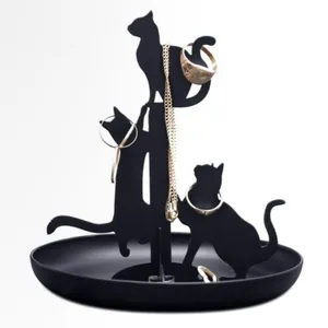 الديكور الداخلي للمنزل طاولة معدنية سوداء القط حامل مجوهرات