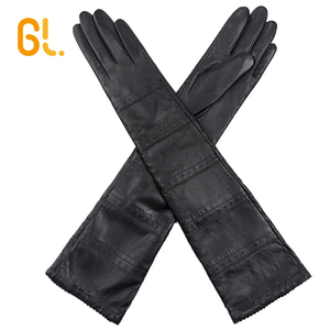 En gros Luxe Robe Longue En Cuir De Mouton <span class=keywords><strong>Noir</strong></span> Opeara Gants Pour Les Femmes - Product Image 2