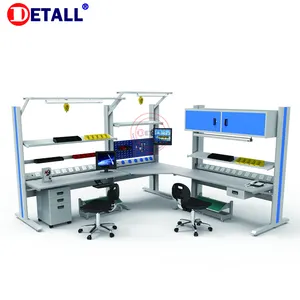 Corner esd electronic assembly line working table work bench furniture led lighting computer workbench for workshop