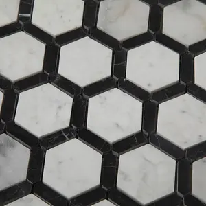 Soulscrafts Carrara Bianco Nero Marquina Nero Esagono Pavimento In Marmo Mattonelle di Mosaico