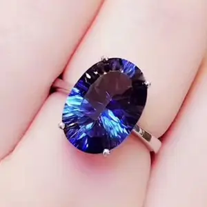 SGARIT wholesale trendy 925 sterling silver gemstone jewellery adjustable natural big stone blue topaz ring for women engagement