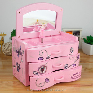 กล่องดนตรีเครื่องประดับเด็กผู้หญิงน่ารักลิ้นชักคู่กล่องดนตรีมือหมุนมีคุณภาพดีเป็นของขวัญ MTL - Product Image 1