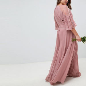 Nuovo arrivo damigella d'onore plissettata Maxi abito a maniche svolazzanti con inserti in pizzo per <span class=keywords><strong>donne</strong></span> <span class=keywords><strong>grasse</strong></span> - Product Image 2