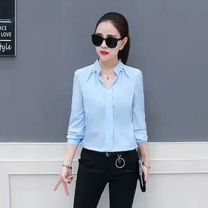 Korean Fashion Women Long Sleeve Blouse Lady Office Wear Chiffon Shirt