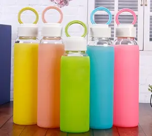 Botellas de vidrio para el agua/botella con recubrimiento de silicona/botella de vidrio de los fabricantes