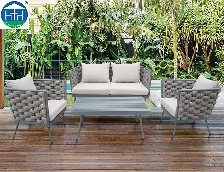 Moderne Großhandel kommerziellen Garten Sofa breite Seil Materialien Seil Sofa Set Gartenmöbel