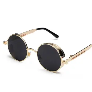 2020 Classic Retro Steampunk Women Glasses Round Decoration polarized Men Metal Frame Clear Lens Tinted Sun Sunglasses 886