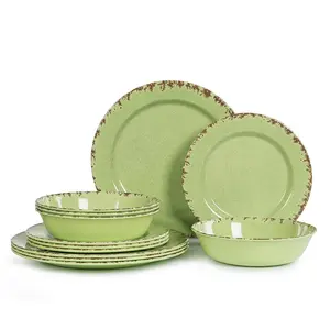 Rustik batı melamin yeşil yemek takımı tabakları, ev koleksiyonu yüksek kaliteli sert plastik yemek takımı