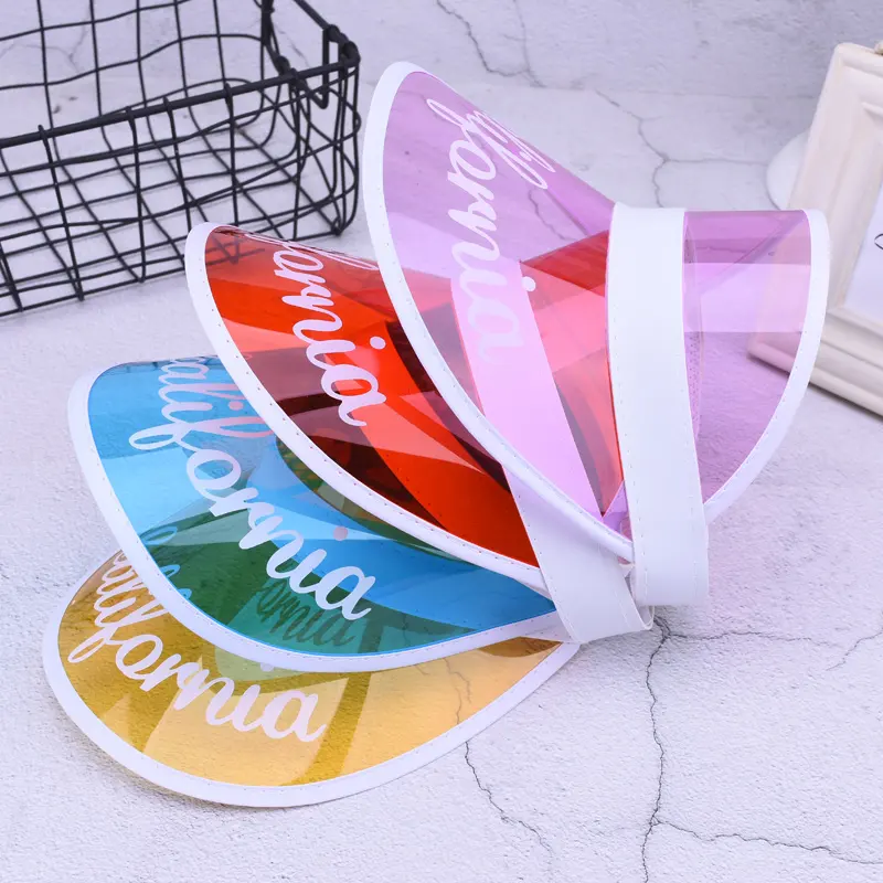 Summer Pvc Plastic Hats Adjustable Multi color Sun Visor Caps