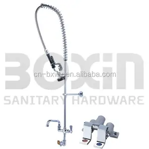 Wall-mounted Commercial Pre-rinse Chrome Kitchen Taps With Double Foot Pedal Valve