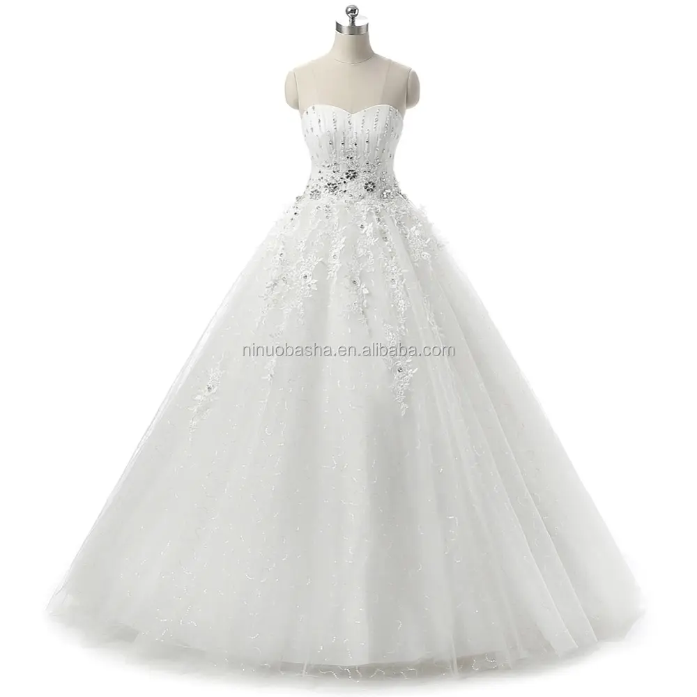 NW1189 Pictures of Latest Wedding Gown Design Venice Appliques Beaded Ball Bridal Dress