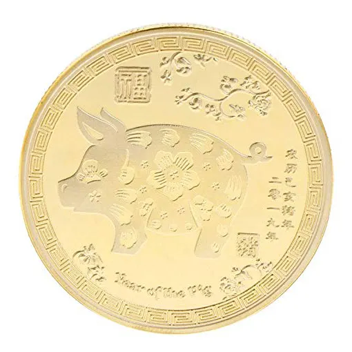 Cheap 2019 Chinese Happy Year von Pig Commemorative Coin, Lucky Zodiac Gifts, 24K GOLD PLATED METAL Blessing Souvenir Coins