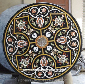 หินอ่อนฝังตารางด้านบนโบราณที่มี Pietra Dura ตารางด้านบน - Product Image 1
