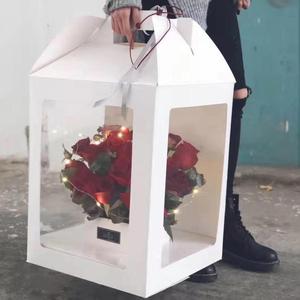 INS luxury handbag box three side pvc window transparent flower box white valentine's day rose gift box