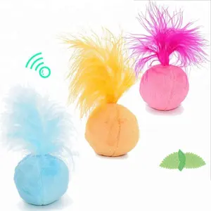 2022 new arrive funny design colorful feather bell cat toy sound catnip soft cat plush toy ball interactive toy for puppy