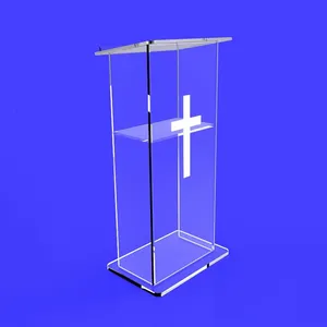 Clear Acryl Kerk Podium Preekstoel Met Cross, Moderne Custom Kerk Preekstoel