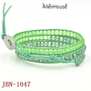 Vert Cristal Perles 3 Couches Vert Bracelet En Cuir pour <span class=keywords><strong>les</strong></span> Femmes Multicouche Bénédiction <span class=keywords><strong>Pierres</strong></span> Bracelets bracelet - Product Image 2