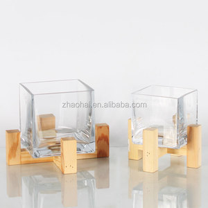 Persegi Jelas Makan Pemegang Lilin Kaca dengan Berdiri Kayu - Product Image 1