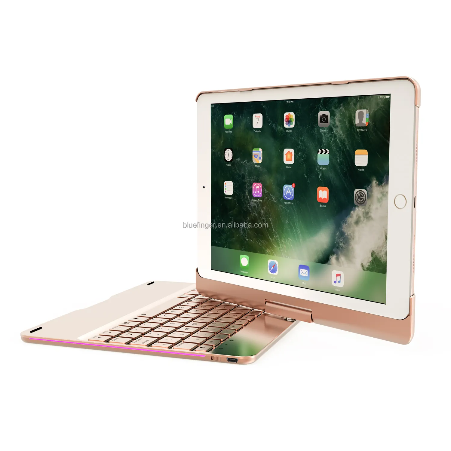 360 Memutar Stand Smart Nirkabel Keyboard Cover 7 Warna Backlit Keyboard Case untuk iPad Udara iPad Air 2 Ipad 9.7