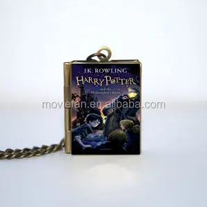 Miniatura livro joias hr e o philosopher's stone book capa medalhão colar de prata & bronze tom