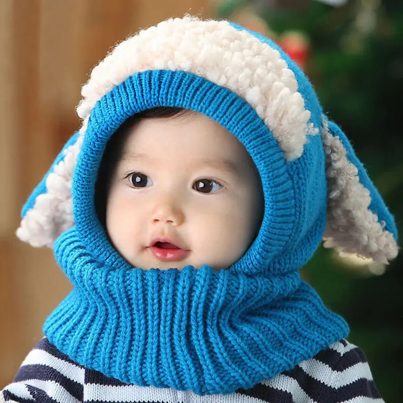 Wholesale 2019 hot sale cartoon children neck warmer fashion 5colors dog crochet knitted earflap winter baby hat and scarf