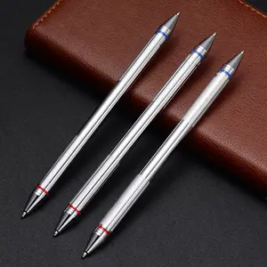 High End ทองแดง Chrome Silver โค้งนวนิยายออกแบบ 2 ใน 1 เติมบอลปากกาสองด้านสองสีโลหะปากกาลูกลื่นปากกา