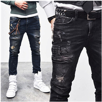 Jeans de motard ultra stylés, vintage, hardcore, slim, fermeture éclair, vêtements d'exportation