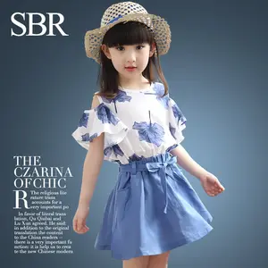 Hao Baby Children Dress Two-Piece Girl 2022 New Fashion Children Sets Summer Casual Leakage shoulder Shirt Suit
