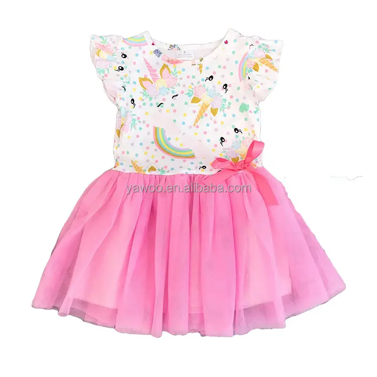 Yawoo frocks for baby girls unicorn dress with pink tutu ruffle baby girls dresses