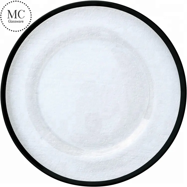 Cheap glass black rimmed charger plate antique black dinner plates wholesale with glitter party rentals